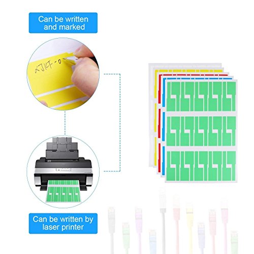 YOTINO 20 Sheets Self-adhesive Cable Labels - Waterproof | Tear Resistant - for Laser Printer (600 Labels, 5 assorted colors)