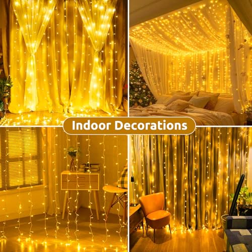Joycome 3 m x 3 m 300 LED Christmas Light String Lights with Transformer, Timer, 8 Modes Waterproof Curtain Light for Christmas, Bedroom, Window, Wedding, Outdoor, Indoor Decorations
