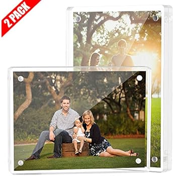 Tomorotec 2-Pack [5 x 7 inch] High Transparency Magnetic Picture Frames Frameless, Acrylic Photo Frame Double Sided Free Standing Desktop Display Stand(2 Pack)