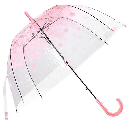 Regenschirm Transparent,LUOLLOVE® Durchsichtiger Regenschirm für Kinder Mädchen Damen, Romantisch Rosa transparent Regenschir