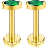 ENONTY 1 pair 16G G23 Titanium Threadless Labret Studs Push-in CZ Labret Lip Cluster Tragus Helix Conch Lobe Rook Cartilage Push Back Sleeper Earring Piercing Jewelry for Men Women