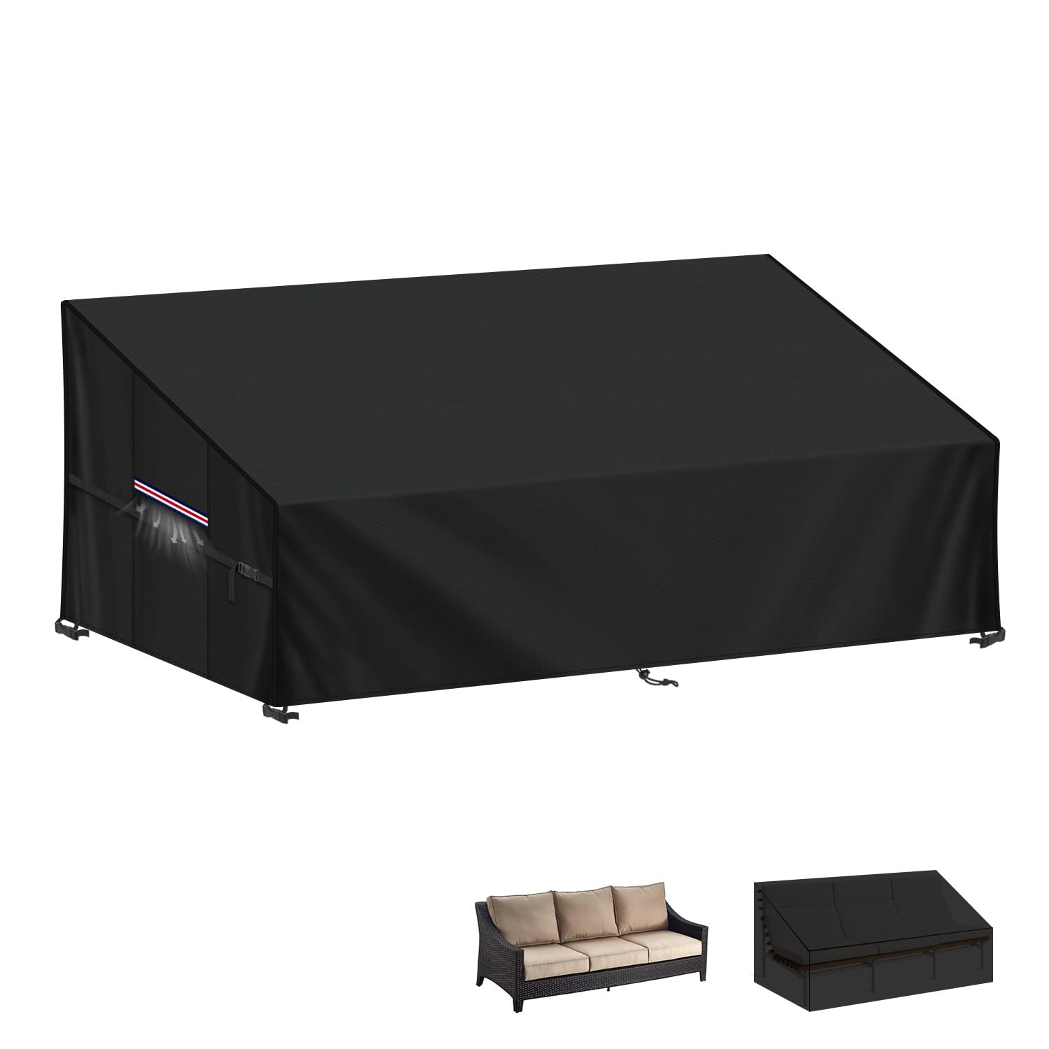 LAMUNI Pallet Sofa Covers Outdoor Garden Sofa Cover 3 Seater Deep Seat Garden Couch Cover Waterproof Rattan Corner Sofa Cover 420D Oxford Pallet Furniture Covers with Air Vent, 205x85x80/40cm