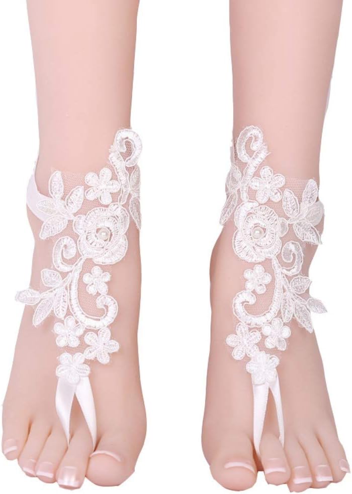 SlenyuBridal Lace Anklets Barefoot Sandals Beach Wedding Bridal Anklet Prom Party Bellydance Accessories