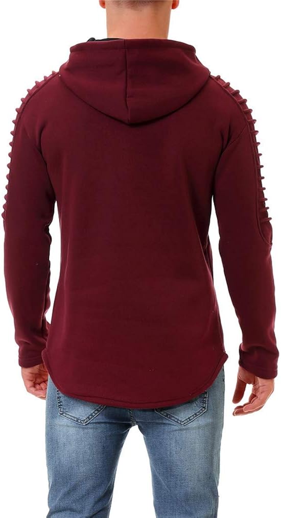 Seazoon Mens Long Sleeve Casual Plain Pullover Drawstring Hoodie Hem Curved Basic Breathable Sweatshirt: Clothing