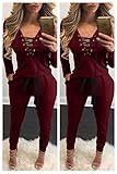 Women's Sexy Lace Up Drawstring One Piece Jumpsuit Rompers