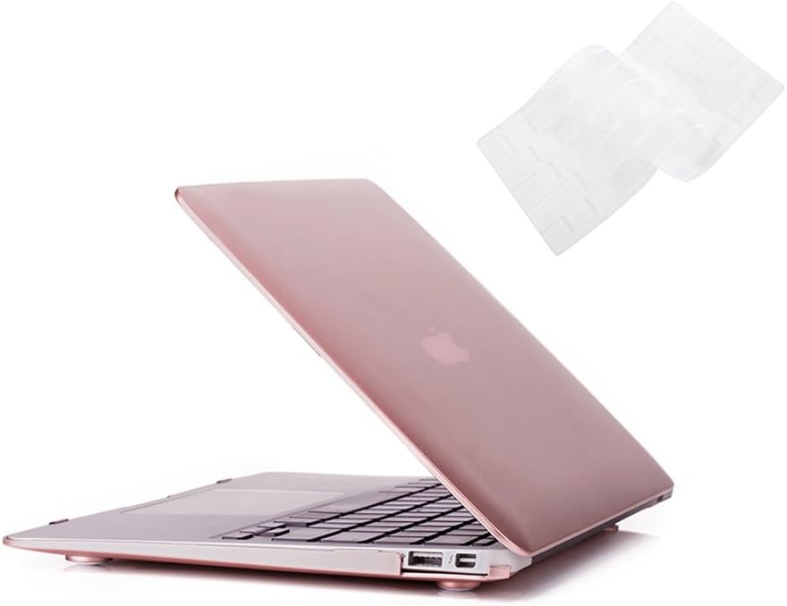 RUBAN Case Compatible with MacBook Air 13 Inch (Models: A1369 & A1466, Older Version 2010-2017 Release), Slim Snap On Hard Shell Protective Cover and Keyboard Cover, Rose Gold