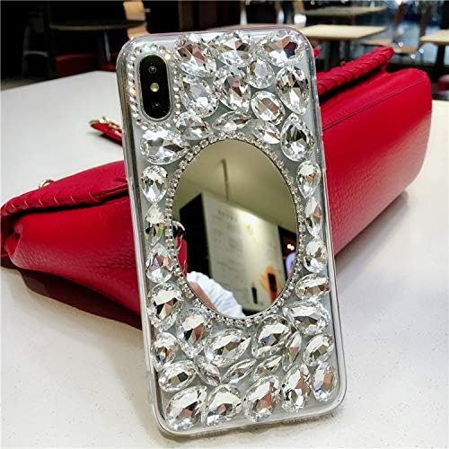 Artfeel Glitter Mirror Case for iPhone 6/iPhone 6S,Handmade 3D Bling Sparkle Diamond Shiny Crystal Rhinestone Back Cover,Soft Silicone Clear Makeup Mirror Case for Girls Women-White