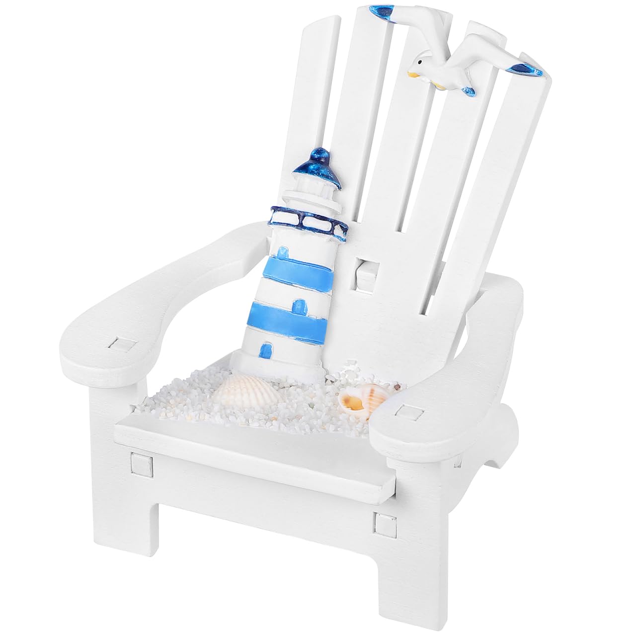 LIOOBO Beach Nautical Miniature Decoration Ornament Small Wooden Beach Chair Model Decorated with Lighthouse Seagull Shell Conch