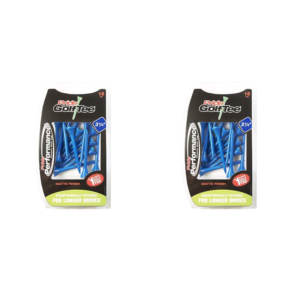 Pride Golftee Performance Plastic Golf Tee's Pride Matte Finish, Blue (3.1/4"), Clamshell of 15 (Pack of 2)