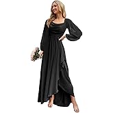 PUXIU Women's Long Sleeve Bridesmaid Dresses 2025 Chiffon A Line Wedding Guest Dress PUS043