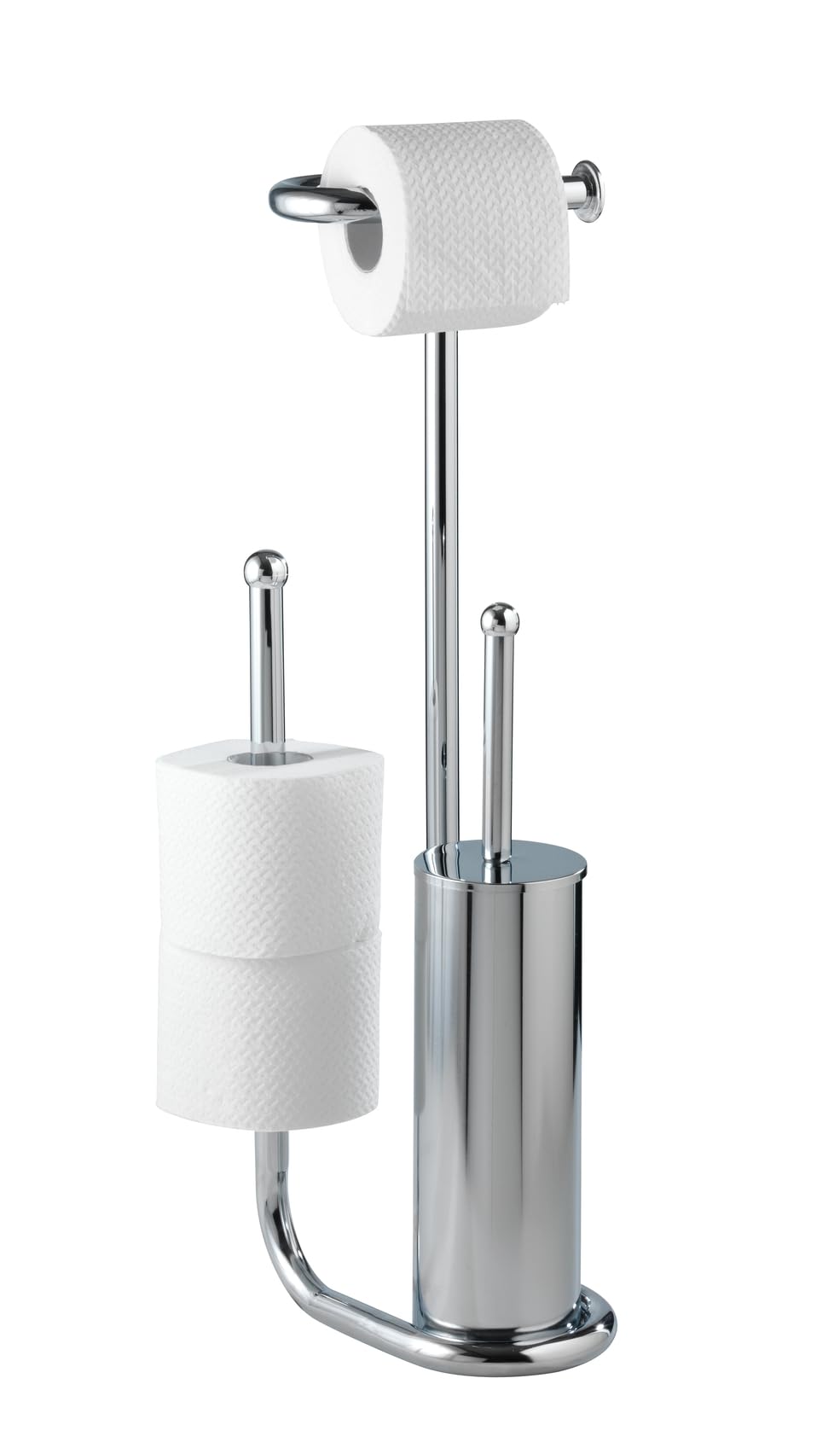 WENKO 18730100 Free Standing Toilet Brush Universalo Chrome - with Spare roll Holder, Steel, 20 x 62.5 x 23 cm, Chrome