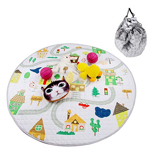 Winthome Baby Play Mat Round, NonSlip Cotton Gym Play Mat Toy Storage