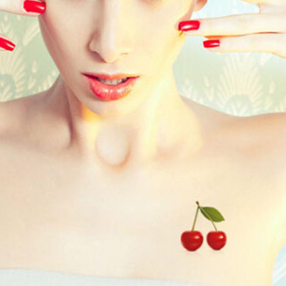 TAFLY Cherry Tattoos Fruit Non-toxic Temporary Tattoos Stickers 5 Sheets