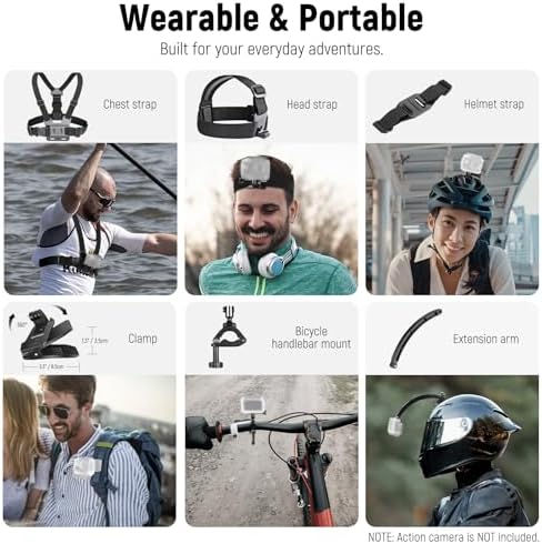 50 in 1 Action 5 Kit di Accessori per Fotocamere Compatibile con GoPro Hero 13 12 11 DJI OSMO 4 3 2 Insta360 X4 X3 SJCAM AKASO VicTsing APEMAN Campark Sony DV,Supporto Palo per Fotocamera GP-10