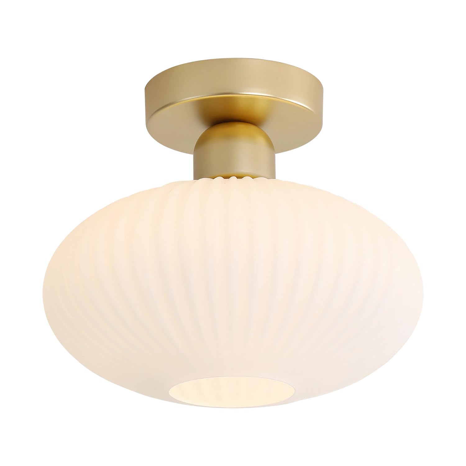 Photo 1 of KCO Lighting Mid Century Modern Large Semi Flush Mount Ceiling Light Fixture White and Gold Living Room Flush Mount Ceiling Light Vintage Milk Glass Globe Close to Ceiling Light