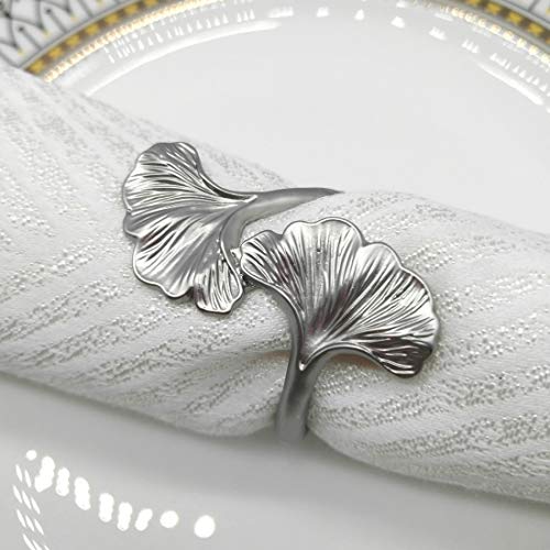 Joyindecor Gingko Leaf Napkin Rings - Set of 6 Metal Autumn Fall Napkin Holders for Wedding Party and Daily Use, a Beautiful complement to Your Dinner Table Décor (Silver) - Thumbnail 5