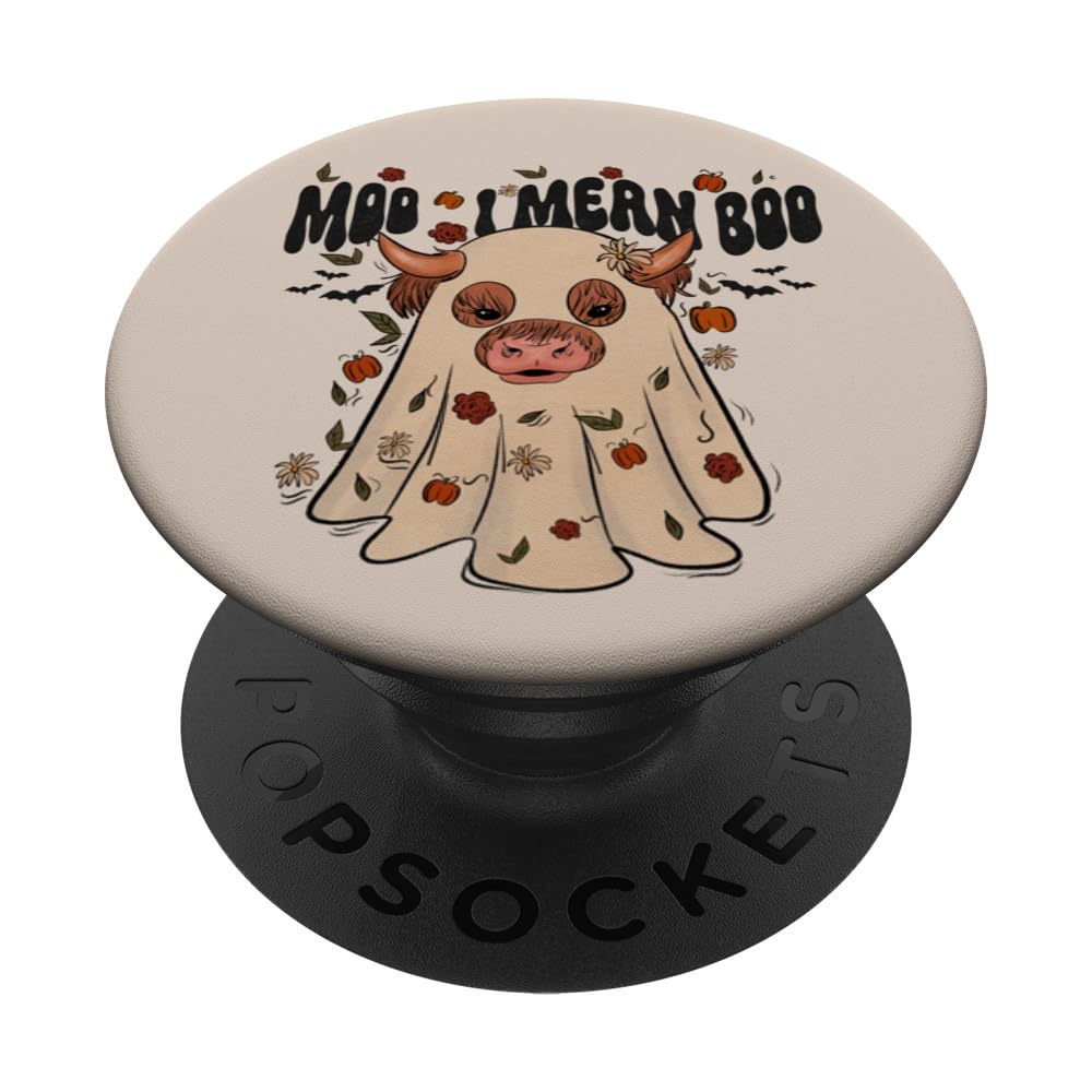 Moo I Mean Boo Funny Ghost Cow Halloween Graphic PopSockets Swappable PopGrip