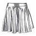 Women's Pleated Skirt Short Shiny Liquid Metallic Flared Skater Skirt Silverm, S