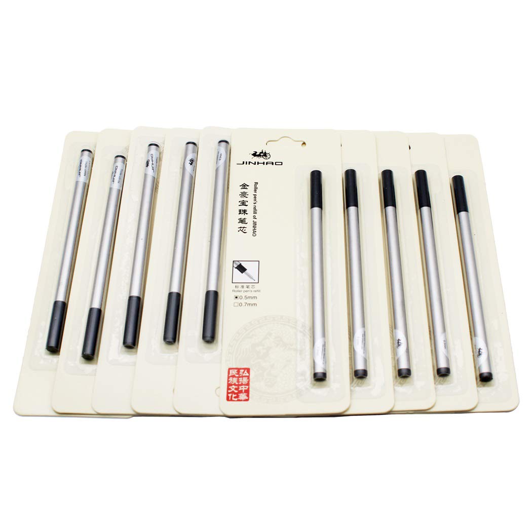 Abcsea 10 pieces Jinhao pen refill 0.5 mm, rollerball standard pen refills black