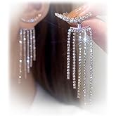 Silver Rhinestone Tassel Earrings Sparkly Long Tassel Front Back Earrings Crystal Statement Chandelier Wedding Party Prom Earrings Cubic Zirconia Crystal Earrings for Birthday Gifts