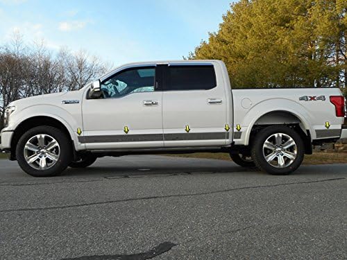 QAA is Compatible with 2015-2020 Ford F-150 12 Piece Stainless Rocker Panel Trim, Upper Kit, 4.5" Width, with Cut Out for Side Sensor Under Mirrors TH55317