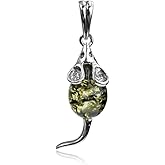 Ian and Valeri Co. Green Amber Sterling Silver Mouse Pendant
