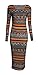 Womens Aztec Skull Lips And Leopard Print Long Sleeves Midi Dress