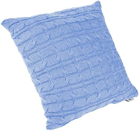 SINOGEM Decorative Soft Handmade Knit Cushion Covers Throw Pillow Cover for Sofa 18 x 18 Inches Square (Twist, Sky Blue)