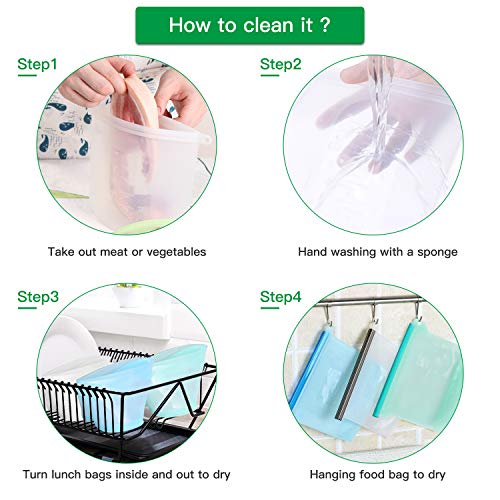 FYLINA Reusable Silicone Food Bags [6 Pack] 2xLarge 50oz and 4xMedium 30oz - Leakproof Kitchen Organized Storage Bag Airtight Seal Versatile Silicone bags for Vegetable Liquid Snack Meat Sandwich - Thumbnail 4