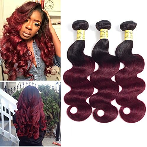 Cheng Zhuang Ombre Brazilian Remy Hair T1B/99J Burgundy Body Wave Hair Extensions 8A Grade Tangle Free (10" 12" 14")