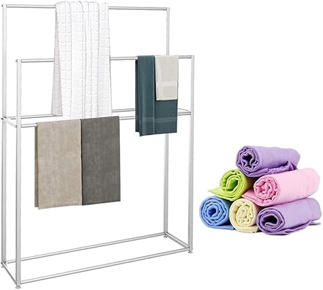 Amazon Freestanding Towel Rack 2 Tier Metal Towel Bar Stand ステンレス製 バスタオルハンガー 省スペースタオルハンガー タオル掛け 穴あけ不要 簡単設置white 85xx110cm キッチン用タオルかけ フック オンライン通販
