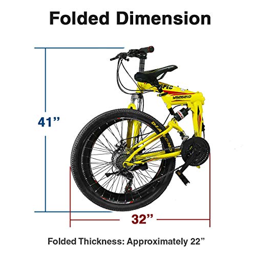 Xspec 26" 21 Speed Folding Mountain Bike Bicycle Trail Commuter Shimano Yellow