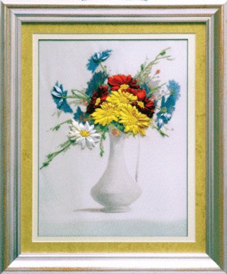 Ribbon embroidery kit Charivna mit #L-024 Bouquet on the white Flowers 21.5x28.5 cm / 8.27x11.02 in