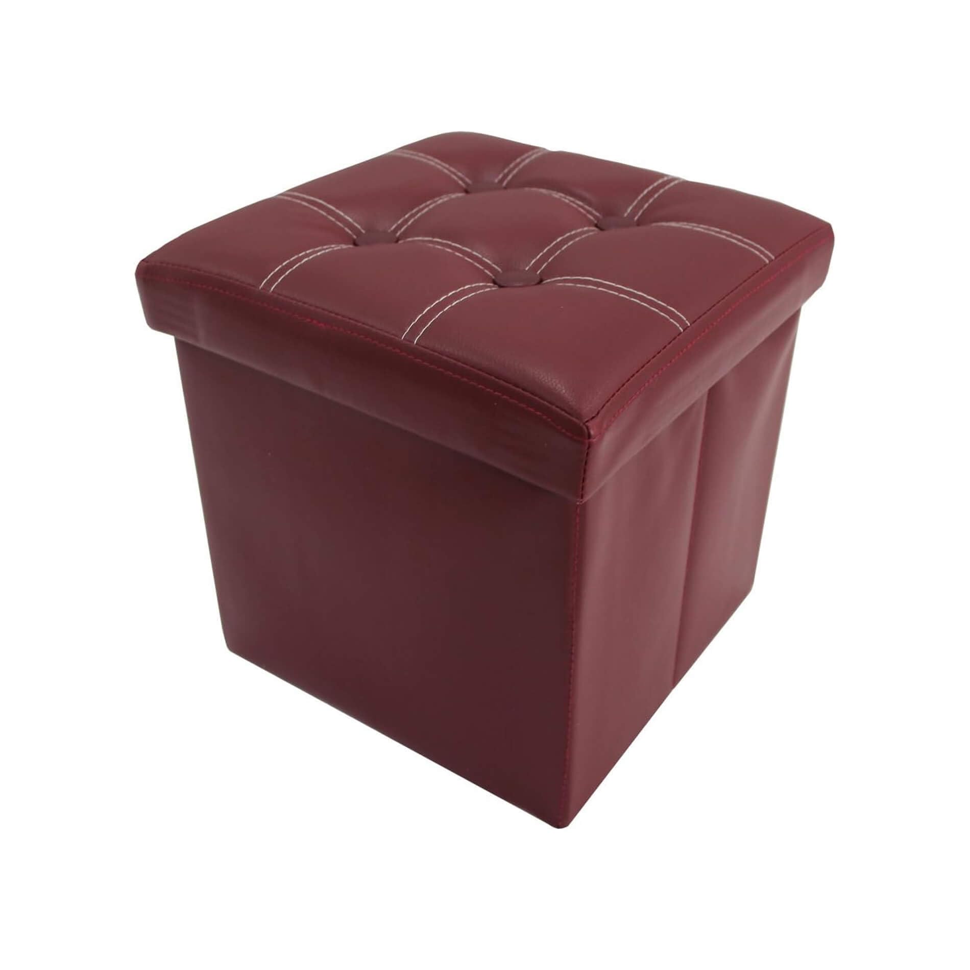 Rebecca Mobili Pouffe Squared Storage Faux Leather Red Bordeaux Padded Space Saver - 29 x 31 x31 cm (H x W x D) - Art. RE6157