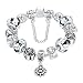 Bamoer 2015 New Arrival Vintage Silver Charm Bracelet for Women Flower Glass Bead and Safety Chain