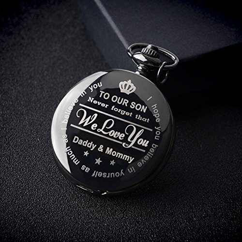 Engraved Son Gifts Pocket Watch Personalized Pattern Vintage Pocket Watch with Chain Christmas Graduation Gifts