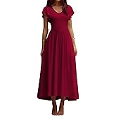 YUNDAI Women's Scoop Neck Flutter Sleeve Midi Dress Elegant Flowy A Line Tie Back Dress