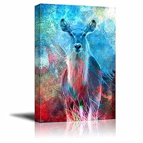 Animal Theme Canvas Wall Art - A Deer on Abstract Color Combination Background - Giclee Print Gallery Wrap | Modern Home Art Stretched & Ready to Hang - 12x18 inches