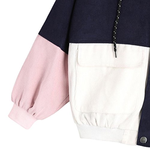 Women Windbreaker,Han Shi Patchwork Long Sleeve Jacket Oversize Zipper Coat Overcoat (Navy, L) - Thumbnail 2