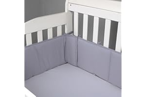 AMOCHY 𝐂𝐫𝐢𝐛 𝐁𝐮𝐦𝐩𝐞𝐫 Pads, 4Pcs Breathable 𝐂𝐫𝐢𝐛 𝐁𝐮𝐦𝐩𝐞𝐫-Padded Cotton Crib Liner for Inside Crib Padding Soft-Baby Crib Protector-Pad-s Sets forBoys & Girls 4 (Grey)