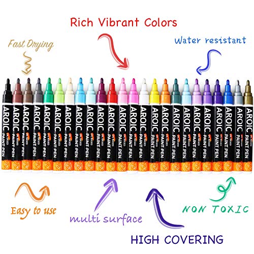 AROIC Paint Pens for Rock Painting 48 Pack.Write On Anything! Paint pens for Rock, Wood, Metal