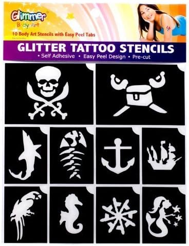 Glimmer Body Art Pirates And Mermaid Glitter Tattoo Stencil Set by Glimmer Body Art