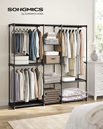 SONGMICS RYG037B02 Wardrobe, Clothes Rack, Wardrobe with Bars, Dressing Room, Fabric Shelves, Metal Frame, 182 x 43 x 182 cm, Black Ink RYG037B02