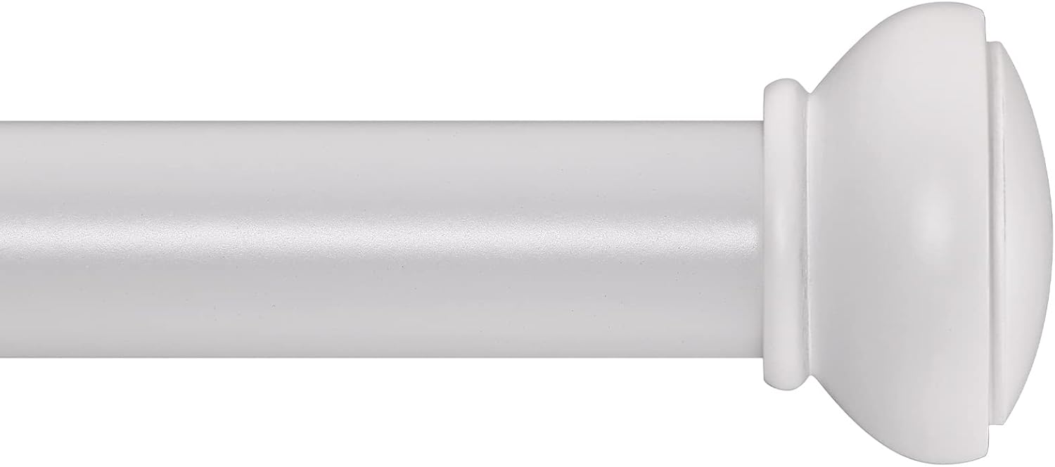 Window Treatment Hardware - SIMEWIN White Curtain Rods for Windows 28 to 88 Inches Adjustable 1 Inch Diameter Decorative Single Window Curtain Rod Set with Rounded Cap design Finials, White