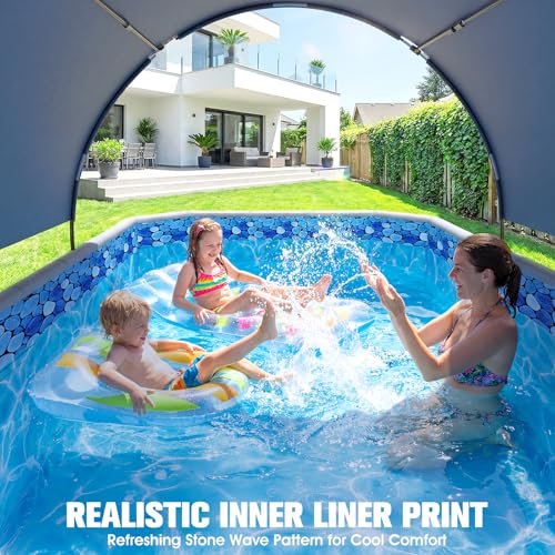 Luxfero Rectangular Tubular Pool with Canopy, Large Foldable Above Ground Pool, Metal Frame Thickened Tubular Pool, Easy to Store & Exhaustion Pool for Garden and Family, 228 x 127 x 50 cm