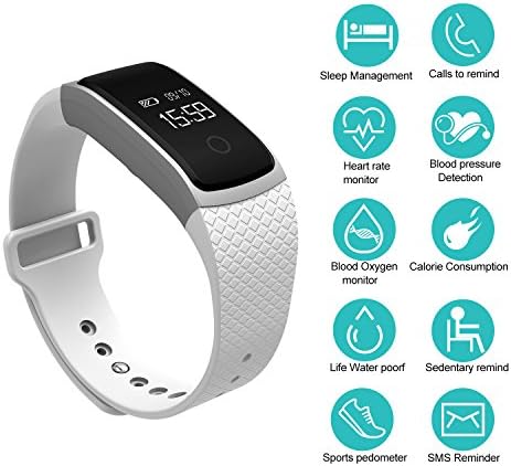 ONSTON Smart Watch Bracelet Waterproof IP67 Fitness Tracker with Heart Rate Monitor Blood Pressure Blood Oxygen Monitor Compatible with IOS Andriod Smartphones (Silver)
