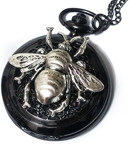 Honey Bee Pocket Watch Necklace Pendant - Vintage Victorian Style - Steampunk Retro Pocketwatch Large Bee charm