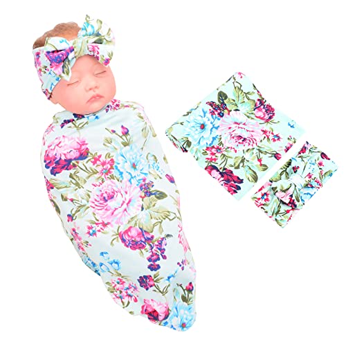 Galabloomer Receiving Blanket Headband Set Flower Print Baby Swaddle