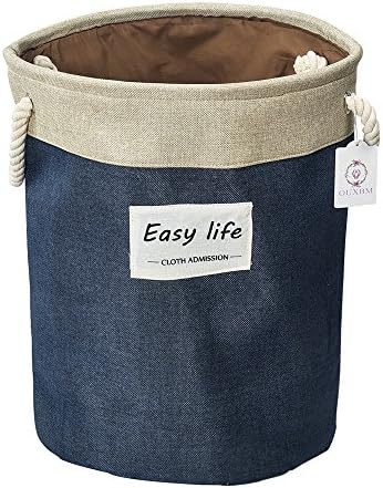 XNWYTECH Hamper 17.7" x 13.8" Laundry Basket, Foldable Canvas Fabric Bin, Round Linen Collapsible Storage Basket for baby room, Nursery, Laundry room, Toy Organizer (Easy life- Blue)