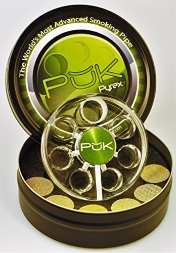 PUK Glass Pipe Clear Pyrex Glass (Green)|Glass Pipe with 6 Bowls|Thick Glass Pipe|Comes With 6 Screens